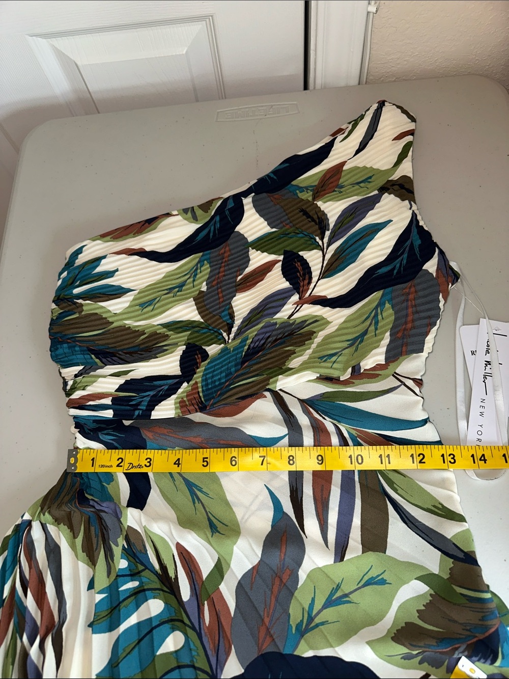NWT Nicole Miller One-Shoulder Maxi Dress in Green, Blue, Brown, Cream Size 4 - Picture 10 of 16